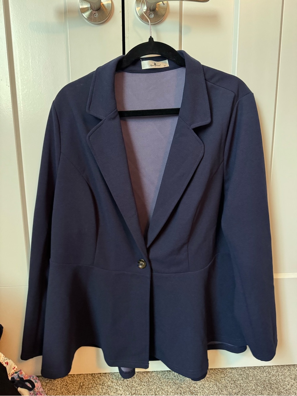 Women's Navy Peplum Single-Button Blazer
